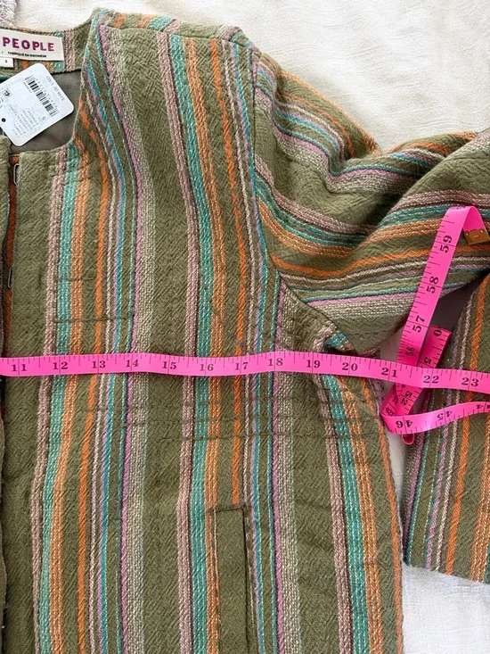 Free People Olive Striped Collarless Quilted Blazer - Picture 7 of 8